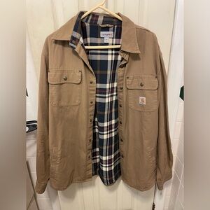 Carhartt Tan Lightweight Shirt Jacket with Plaid Lining
